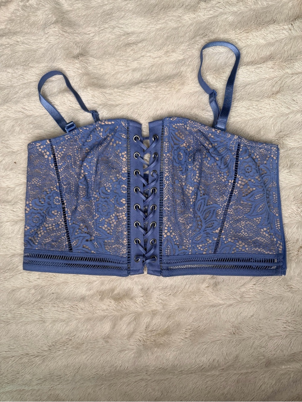 Lace Corset Crop Top - Blue